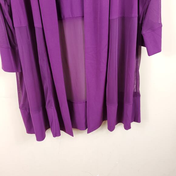 Catherines Mesh Inset Long Length Open Front Cardigan in Purple Size 0X - Picture 2 of 11
